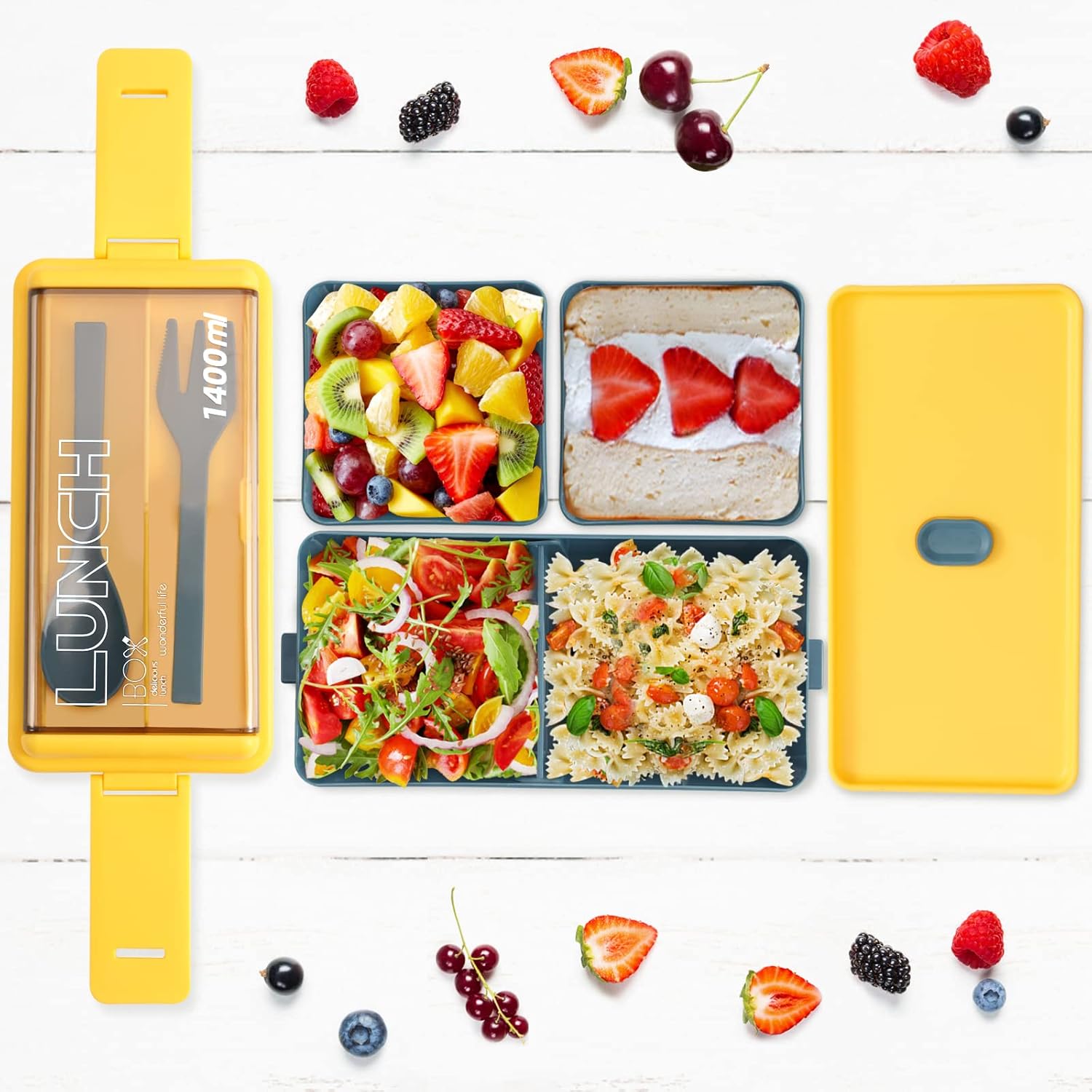 2 Pack Bento Box Adult Lunch Box,49OZ Leakproof Eco-Friendly Stackable Bento Lunch Box Meal Prep for Dining Out, Work, Picnic, School (green+blue) - Image 3