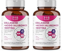 Collagen with Hyaluronic Acid and Biotin - 180 Capsules for Skin, Hair and Nails - Complete High Concentration Formula - Made in Italy (Pack of 2)