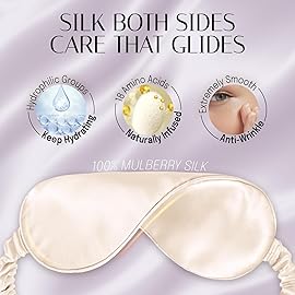 Silk Sleep Mask Eye Mask Blindfold with Double Layer Silk Filling and Elastic Strap for Full Night\'s Sleep, Travel and Nap, Soft Eye Cover Eyeshade with Luxury Bag and Ear Plugs (Champagne)