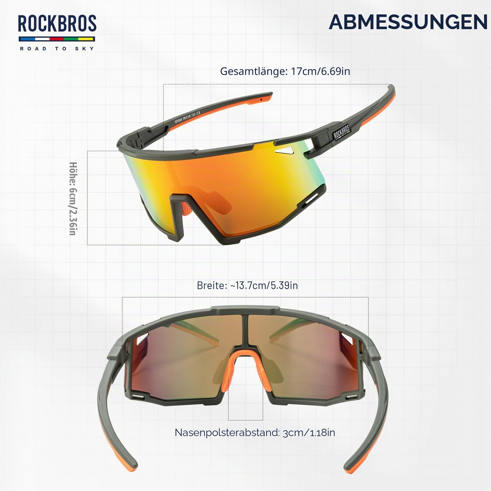 ROCKBROS Road to Sky Fahrradbrille Polarisierte UV400 Schutz TR90 Rahmen | Sonnenbrille Sportbrille Damen & Herren für Outdoor-Sports Radfahren Laufen Baseball Angeln