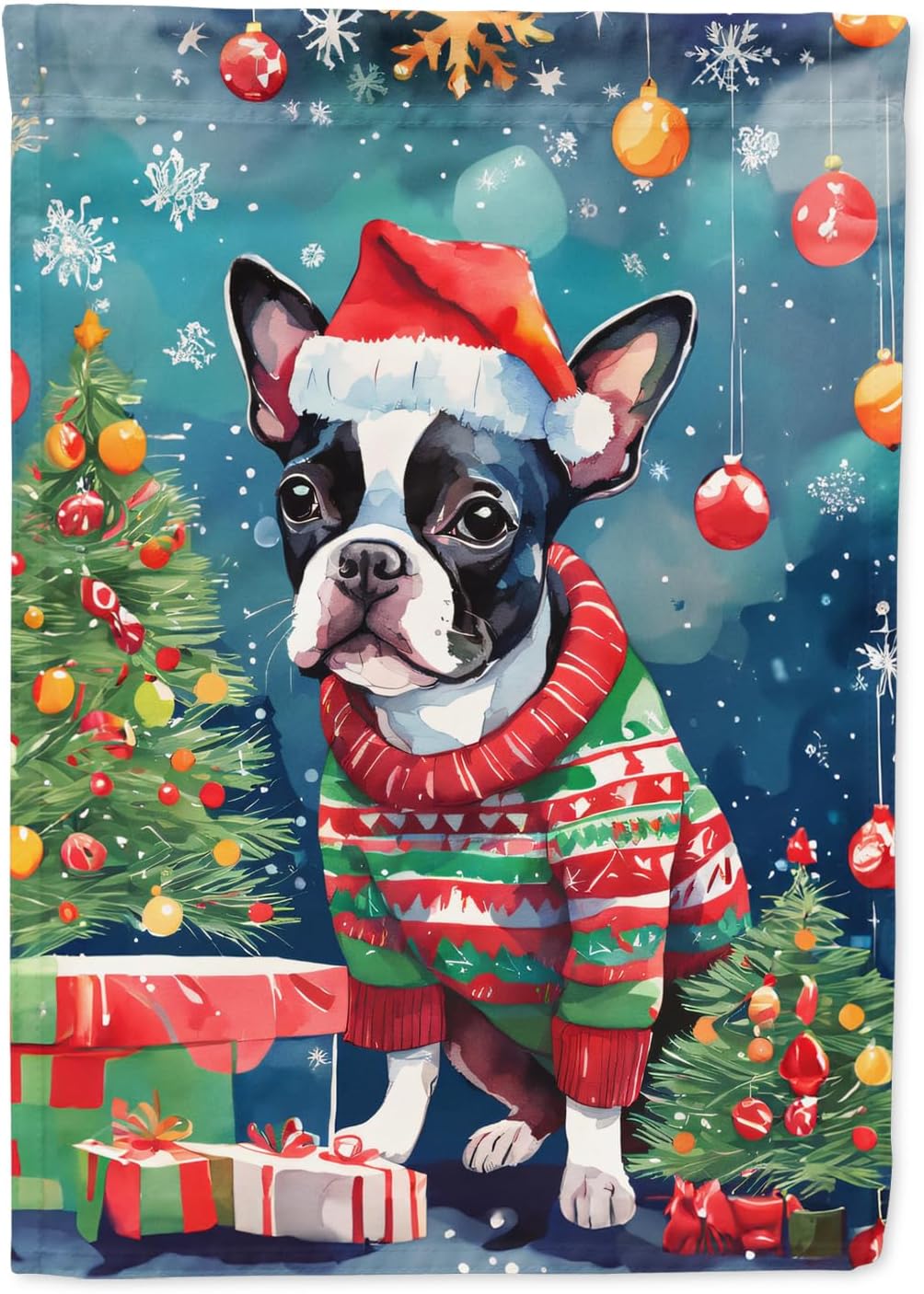 Caroline's Treasures DAC3380CHF Boston Terrier Christmas House Flag Large Porch Sleeve Pole Decorative Outside Yard Banner Artwork Wall Hanging, Polyester, House Size, Multicolor