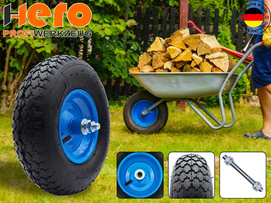 HERO Schubkarrenrad 4.00-6 Luftreifen – 330 Mm, 136 Kg Traglast, Kugellager & Stahlfelge Blau