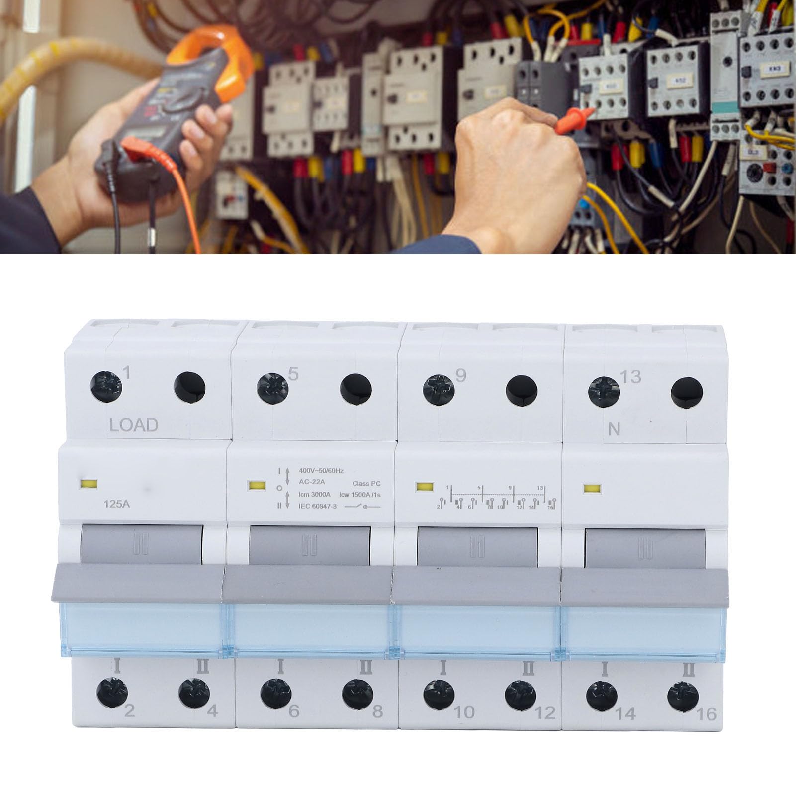 Sezionatore di Alimentazione 4P, Interruttore Automatico 4 Poli 6 Rivetti Rassodante DC AC 12-1000V Isolamento 400V 125A per Sistema di Alimentazione Fotovoltaico