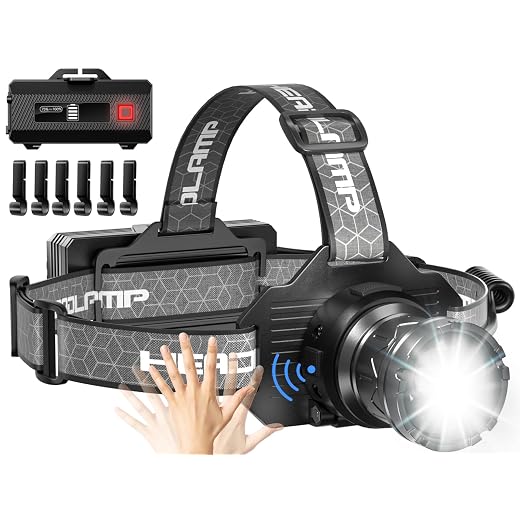 FYONIO Rechargeable Headlamp,2980 Lumens Super Bright Head Lamp with Motion Sensor, 9 Modes Head Light for Forehead, Zoomable & Power/Display Waterproof/ 90° Adjustable for Camping, Hiking, Fishing
