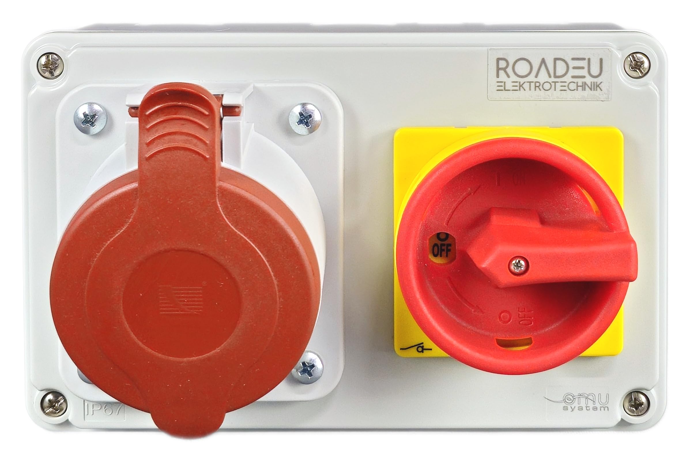 RoadEu Presa CEE da Parete 16A 5 Poli 400V con Interruttore Generale 0-1 Bloccabile | Presa Industriale IP44 per Esterno e Officina