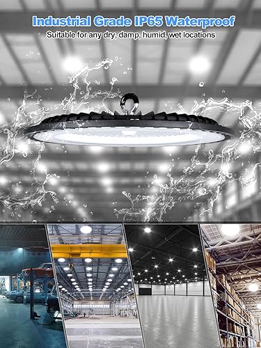 Miniatura 5 de UFO LED High Bay Light LED Shop Lights 200W 30000LM 100-277V 5000K IP65 Iluminación LED de alta bahía con enchufe para garaje, gimnasio, fábrica,
