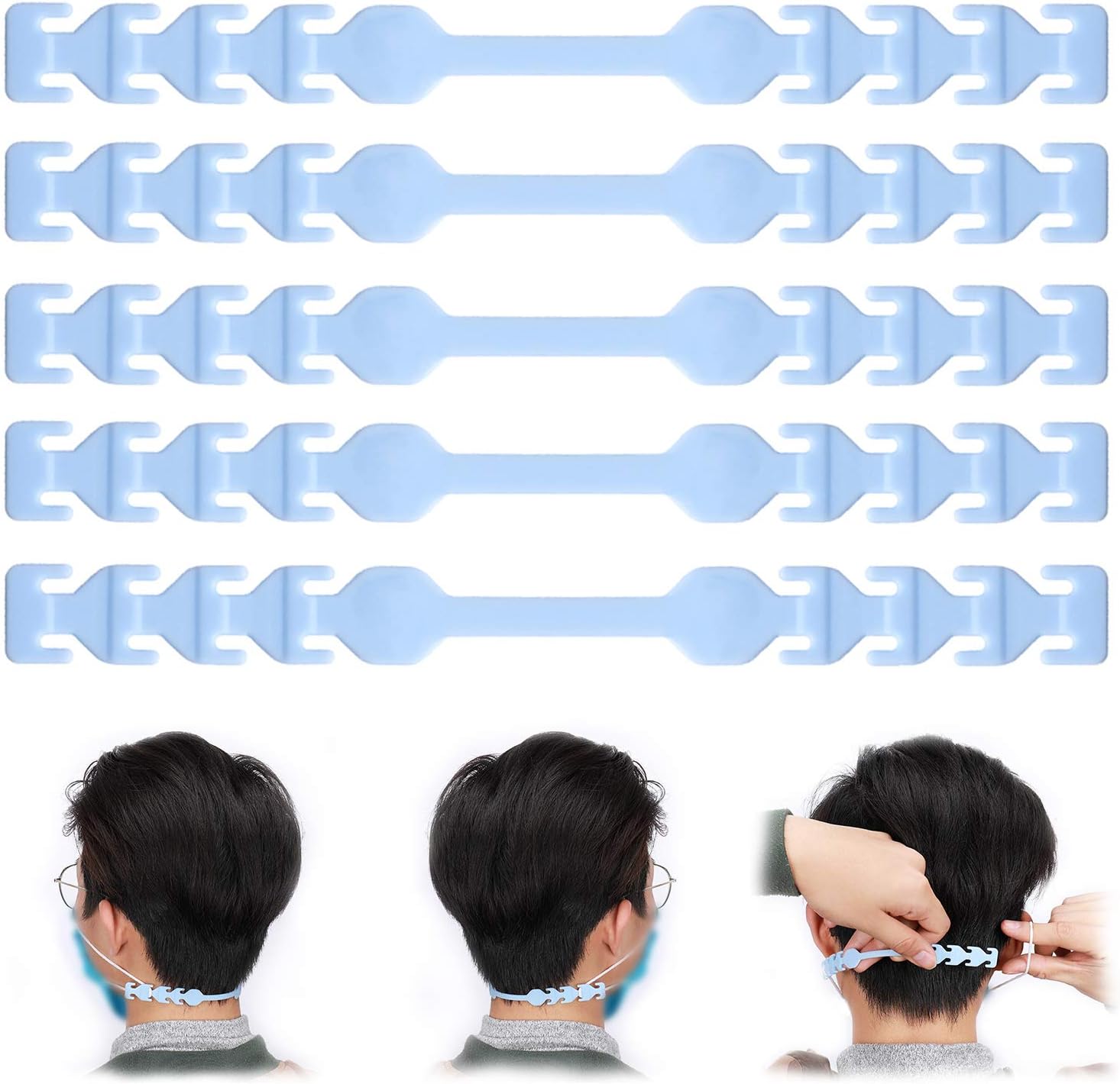 TOOVREN Breath Anti-Slip Extension Hook Buckle Ear Grips Hook Silicone for Ear Protection Reusable 8 Gear Adjustable Extension Hook for Tight Ear Straps (Blue 10 Pcs)…