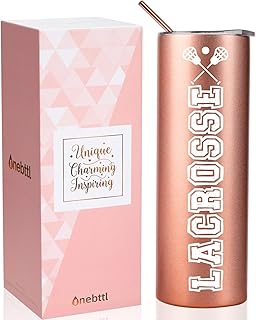 Onebttl Lacrosse Gifts for Teen Girls, Women, 20oz Skinny Travel Tumbler with Stainless Straw for Women, Rose Gold