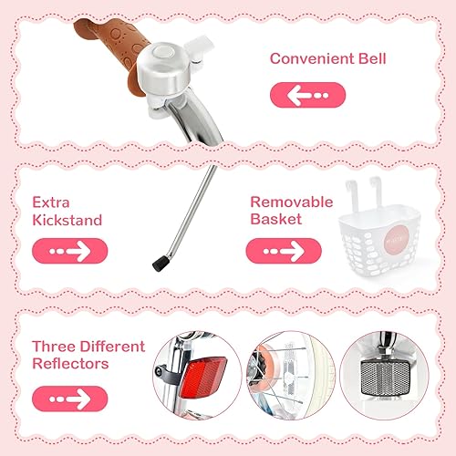 Miniatura 8 de Olakids Bicicleta para niños de 12, 14, 16, 18 pulgadas, con cesta de ruedas de entrenamiento extraíble, campana de seguridad, manubrio de asiento