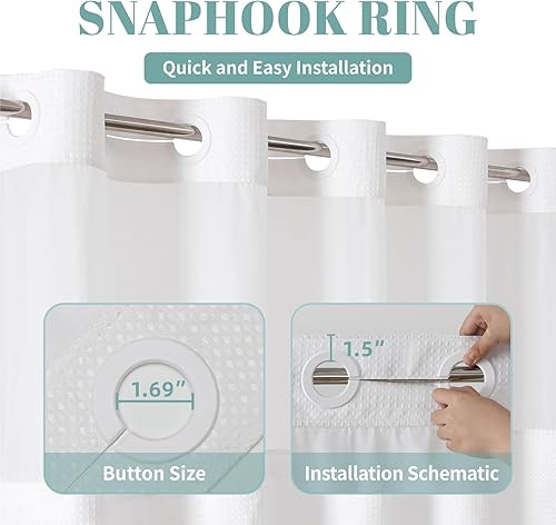 Miniatura 4 de Cortina de ducha blanca sin gancho con forro de repuesto a presión, tela impermeable de 230 GSM, juego de cortina de ducha para hotel, para baño, a