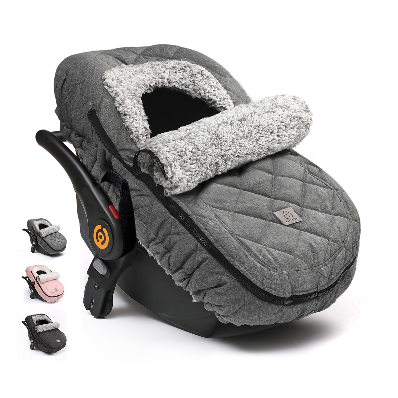 Car Seat Cover Baby: Winter Infant Carseat Canopy for Boy Girl Newborn, Zipper Peeping Window, Warm Cozy Cold Weather Waterproof Fitted, Heather Grey
