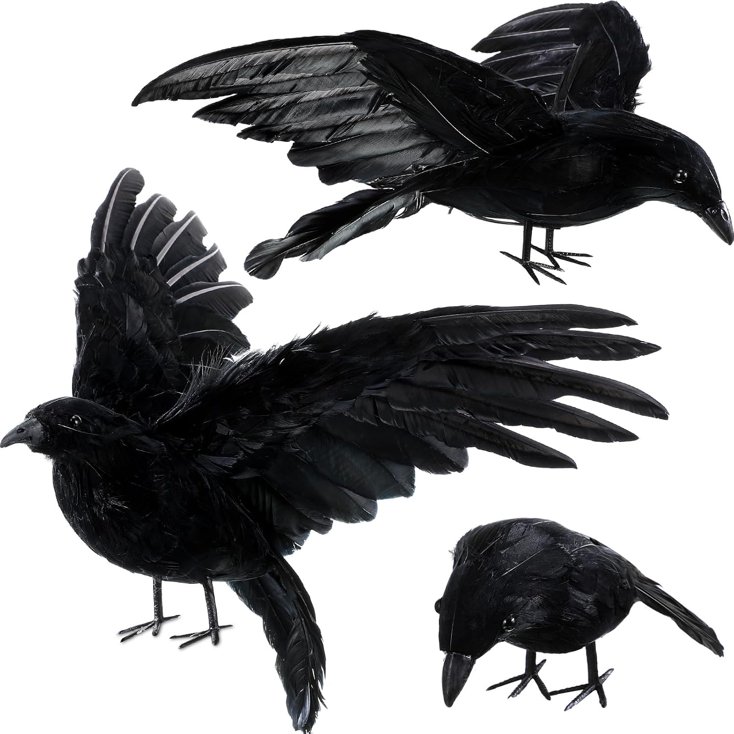 Meooeck 3 Pack Halloween Extra Large Crows Realistic Feathered, Black