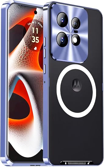 LOVE MEI Shockproof Case Compatible with Motorola Edge 50 Pro 5G, Metal Frame Bumper Case + Matte PC Cover [Scratch Resistant] with Lens Protection Support Magnetic Wireless Charger Purple