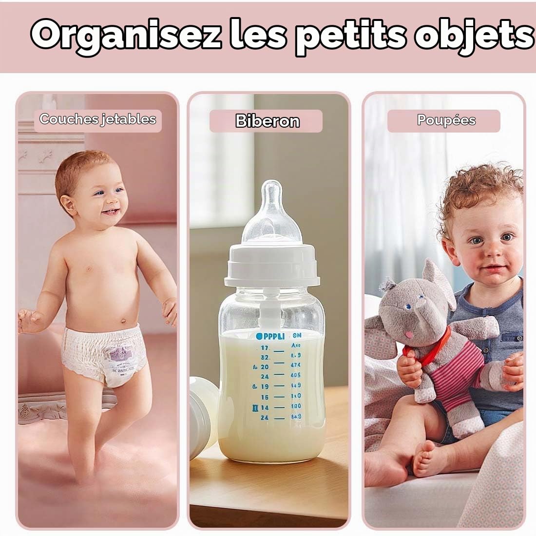 KYLOS Organisateur de lit de bébé avec 2 poches, sac de rangement rose pour chambre de bébé et de tout-petit, organisateur à langer, organisateur de chambre d'enfant, sacs de rangement pour lits