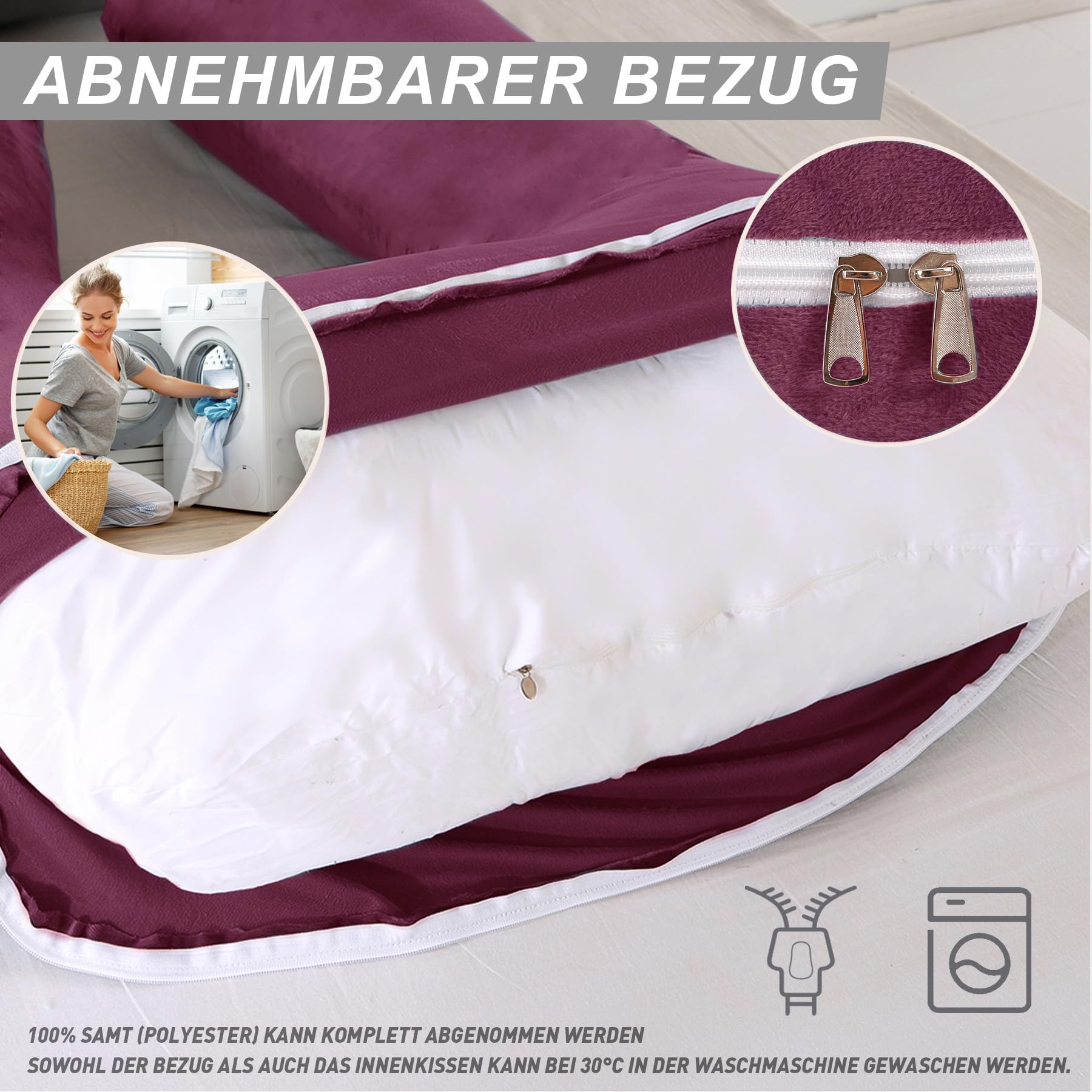 CALIYO Poduszka ciążowa w kształcie litery J, poduszka do karmienia XXL, poduszka do spania na boku z poszewką, poduszka Pregnancy Pillow i komfortowa poduszka dla dorosłych, wyściółka z bawełny
