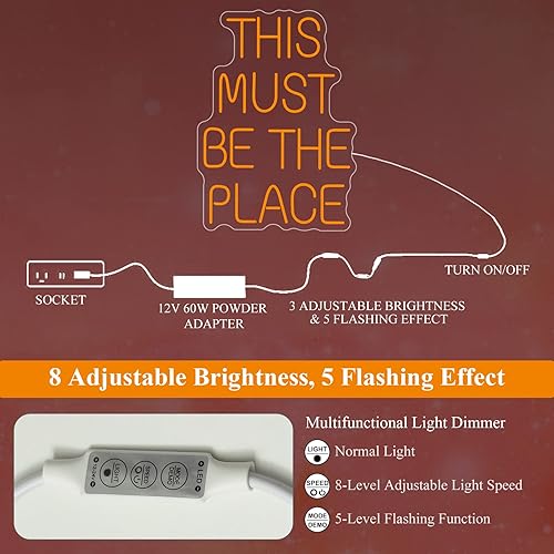 Miniatura 9 de Letrero de neón con luz LED con texto en inglés This Must Be The Place, decoración de pared para bodas, aniversarios, fiestas, dormitorio (morado)