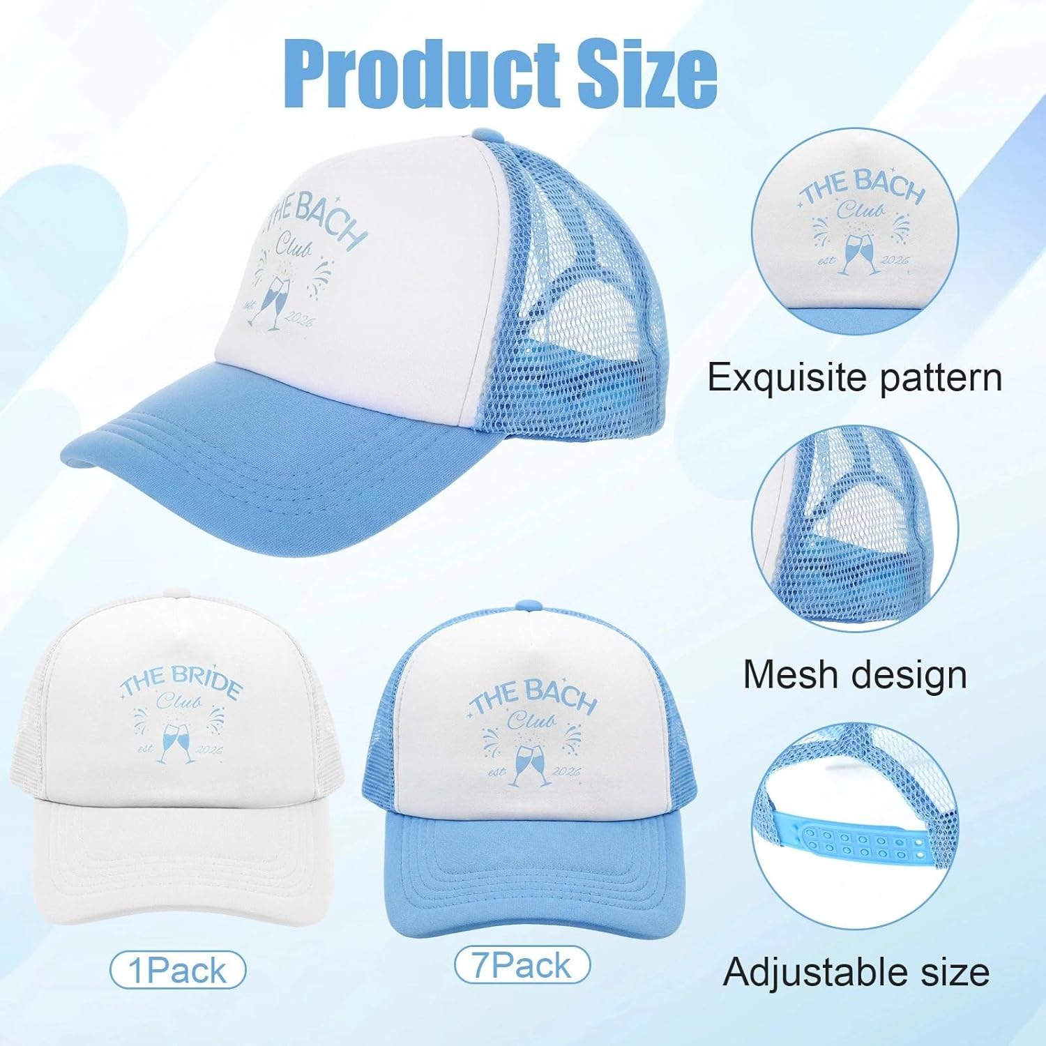 8 Pack Social Club Bachelorette Party Hats Include 1 Pack The Bride Cap and 7 Pcs The Bach Club Trucker Cap