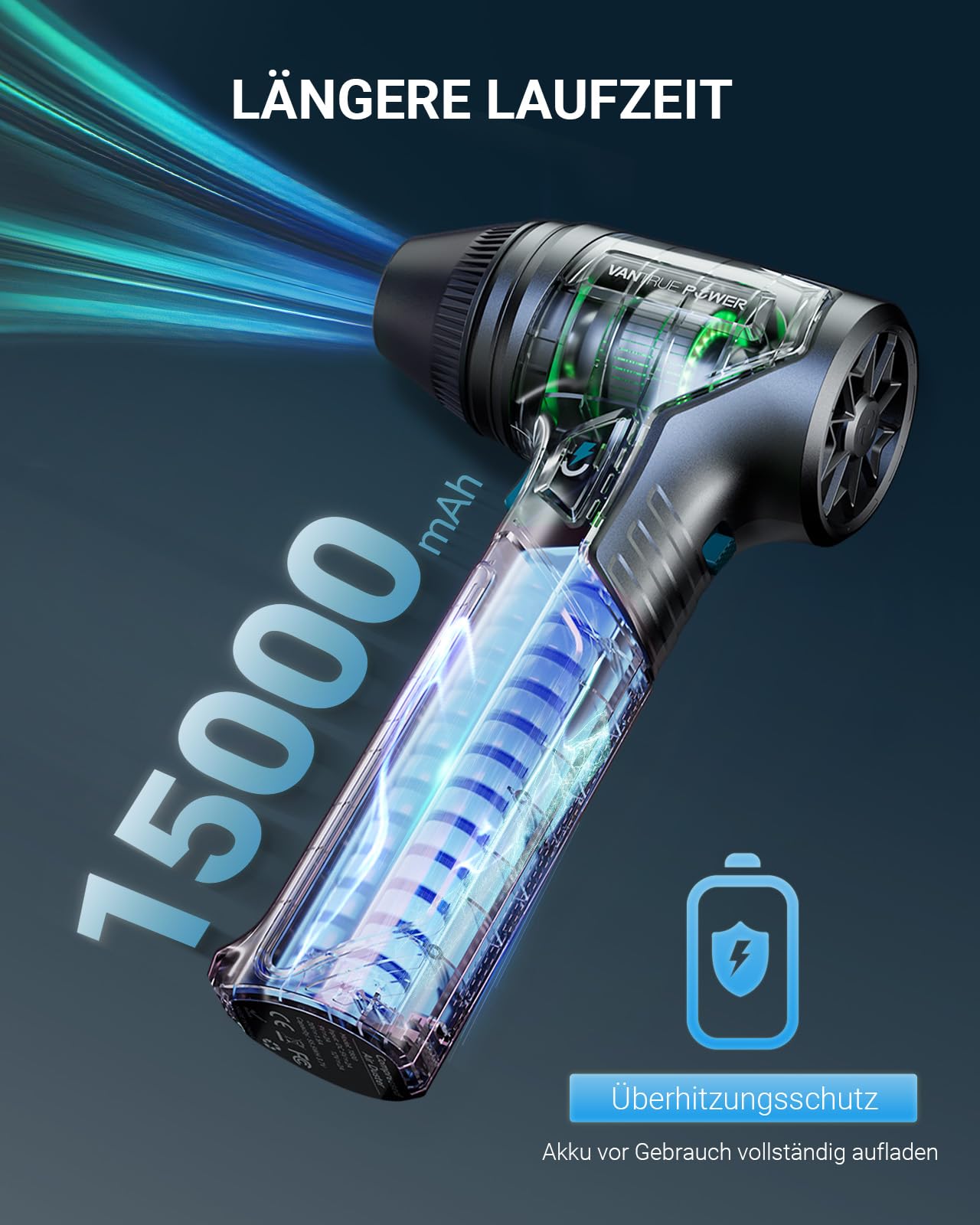 T800 Electric Air Duster 800G Luftdruck Super Power Cordless Air Duster, wiederaufladbare Druckluftspray Luftgebläse, einstellbare Gebläse mit Akku, Staubgebläse für PC, Outdoor, Haus, Auto