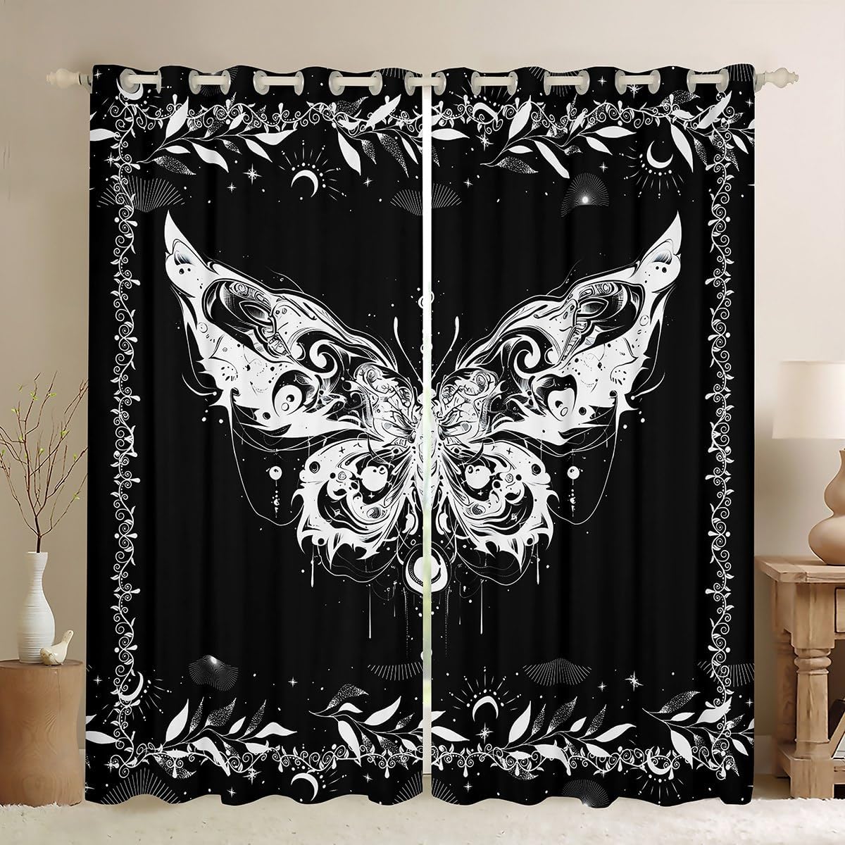 Feelyou Boho Butterfly Window Curtains for Bedroom Living