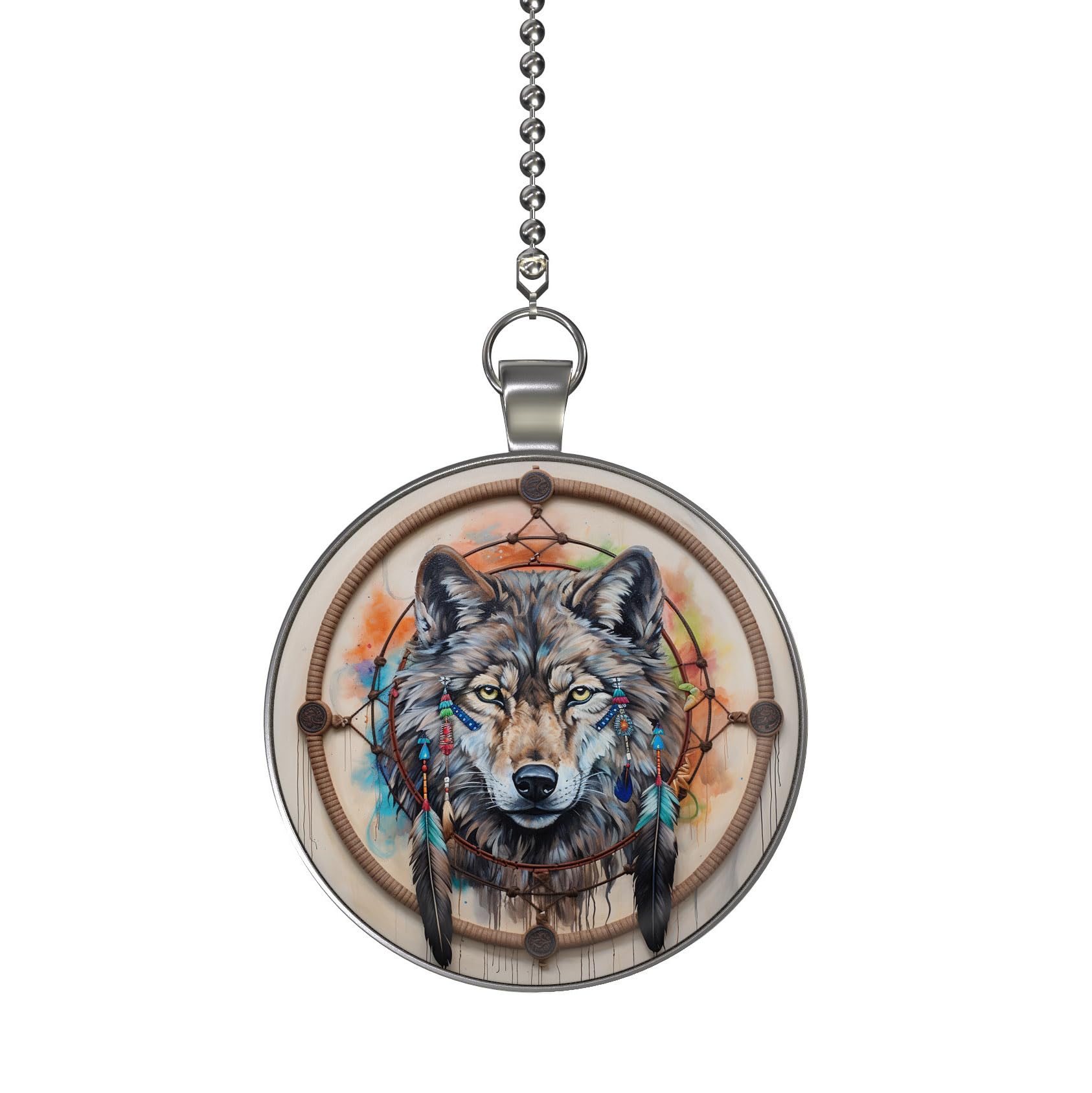 Gotham Decor Native American Timber Wolf Dreamcatcher Single Ceiling Fan and Light Pull Chain Pendant/Fan Pull
