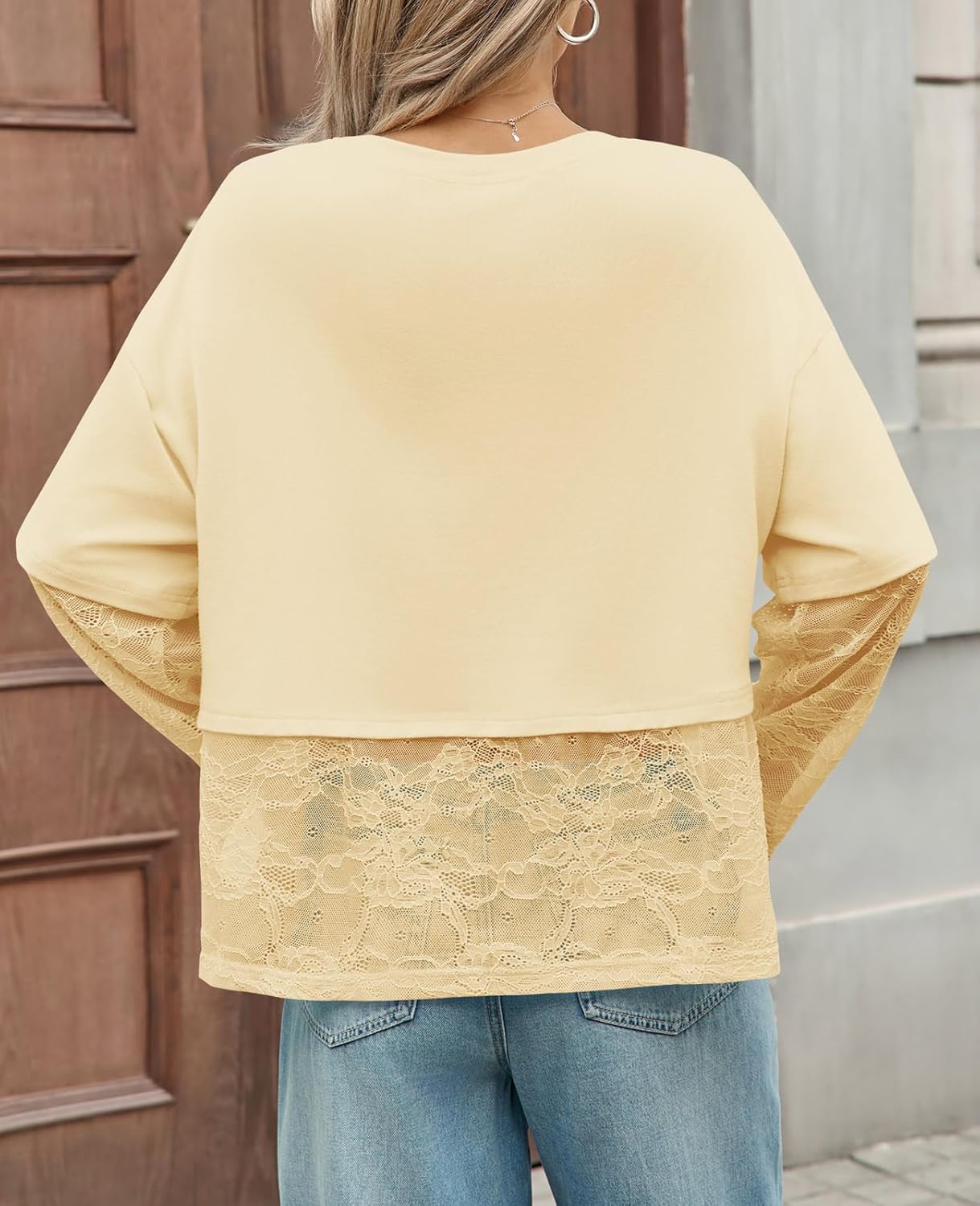 Tankaneo Womens Lace Long Sleeve Crop Top 2025 Crewneck Mesh T Shirts Casual Trendy Tops - Image 4