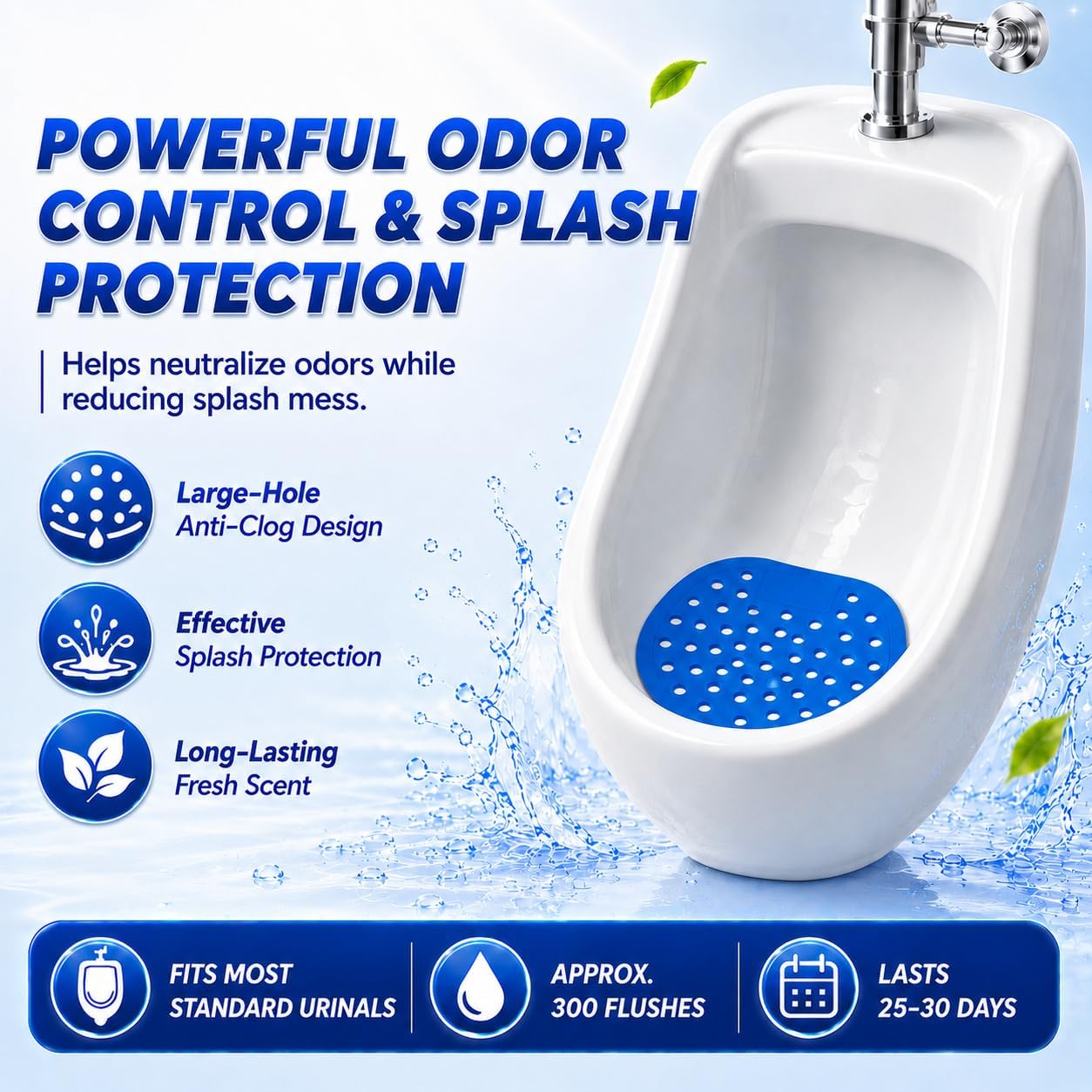 10 Pack Urinal Screen Janitorial Deodorizer Includes Installation Gloves, Anti-Splash Urinal Cake, Long Lasting Commercial Bathroom Freshener (Blue, Normal)