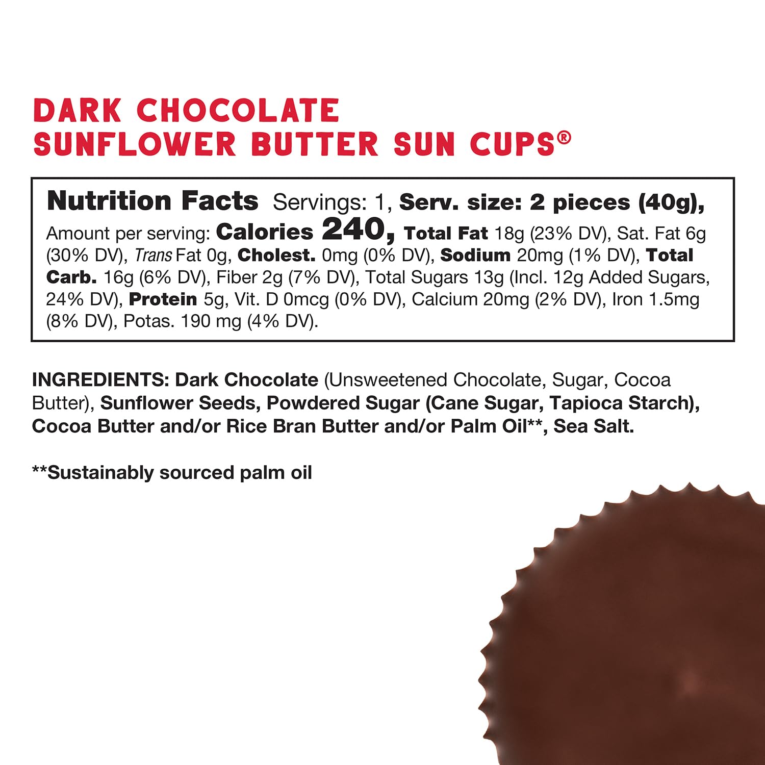 Free2b Sunflower Butter Sun Cups, Safe for School and Allergy Friendly, Gluten-Free, Dairy-Free, Nut-Free, and Soy-Free, Dark Chocolate, 2-Cup Packages (Pack of 12)