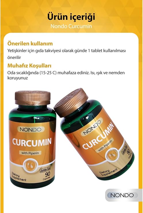 Nondo Kurkumin Jumbo Boy Zerdaçal ve Piperin Ekstresi 90 Kapsül (Curcumin)