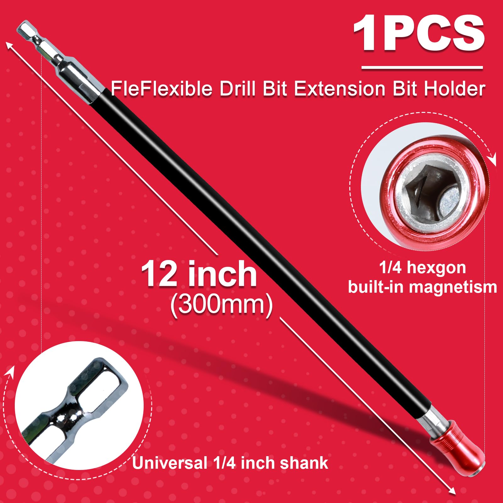 Geinxurn Drill Bit Extension - 12 Inch Flex Shaft Holder -3