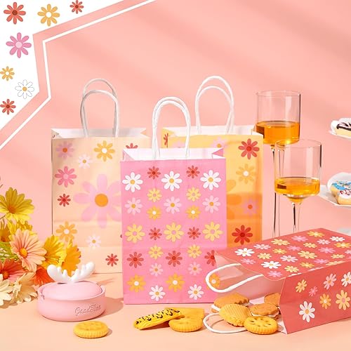 Miniatura 6 de Glenmal 24 bolsas de regalo de fiesta, dos bolsas de regalo estilo hippie retro groovy, bolsas de regalo, bolsas de regalo de flores de margaritas