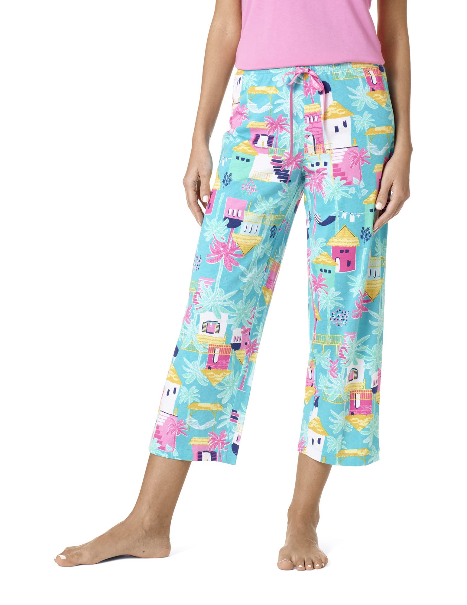 HUEwomens Printed Knit Capri Pajama Sleep Pant