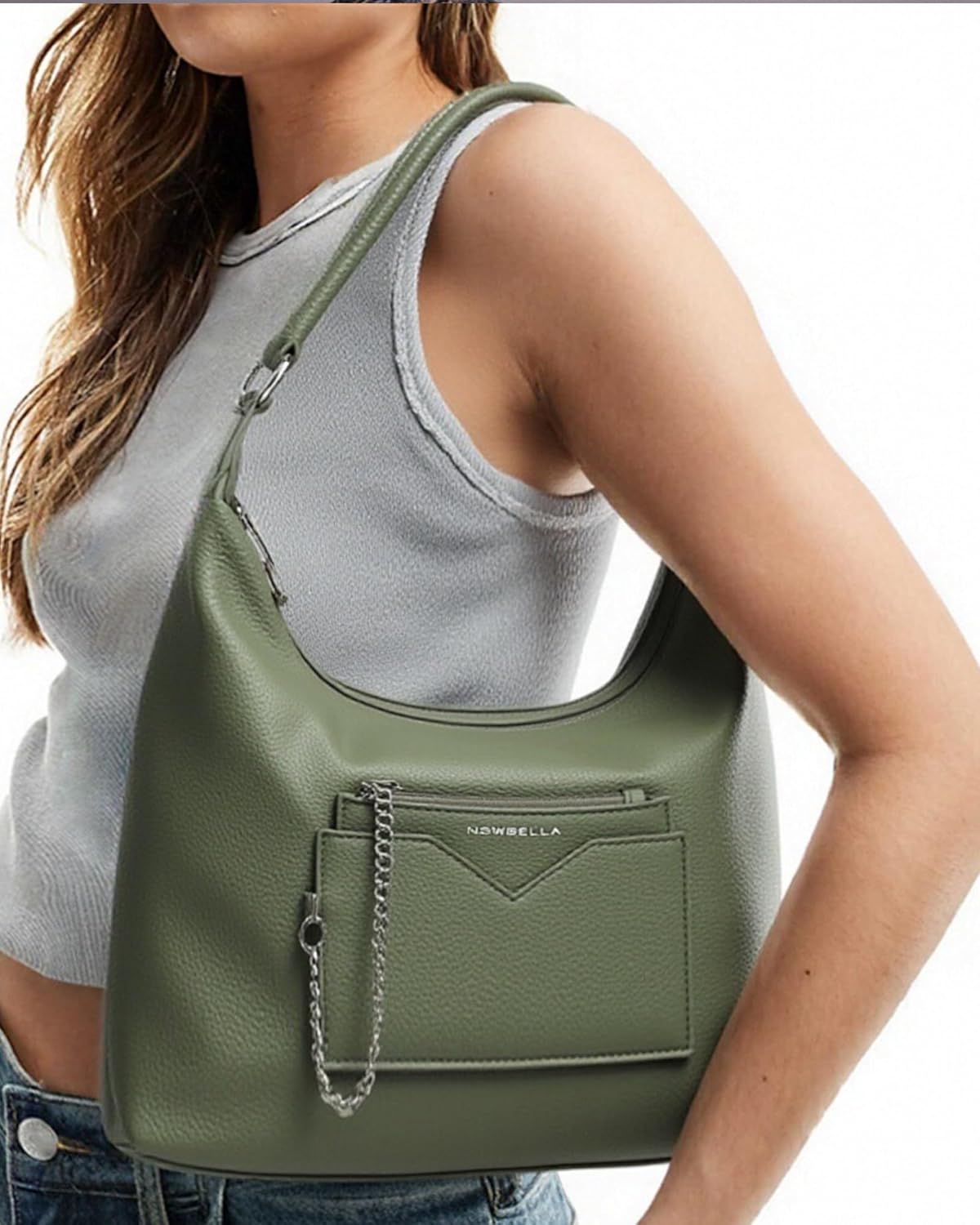 NEWBELLA Women's Hobo Purse - Faux Leather Shoulder Bag & Tote Handbag, Spacious Work Bag for Commute & Daily Use - Image 7