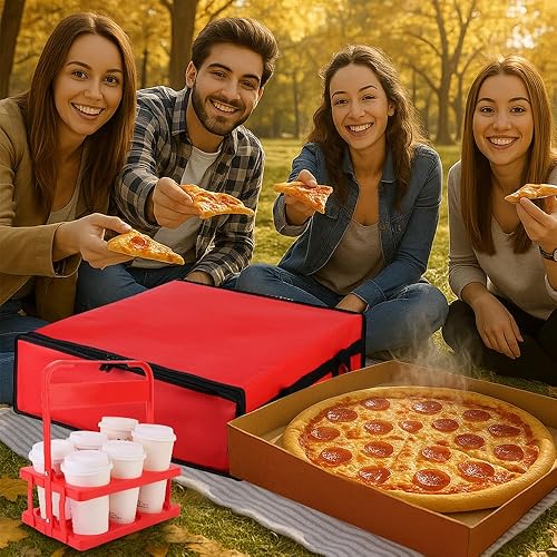 Miniatura 9 de Bodaon - Bolsa aislada para pizza para entrega y portabebidas portátil de plástico, 20"x 20"x 6", enfriador Doordashcalor para alimentos calientes,