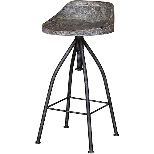 Uttermost Kairu Black and Gray Glaze Adjustable Swivel Bar Stool