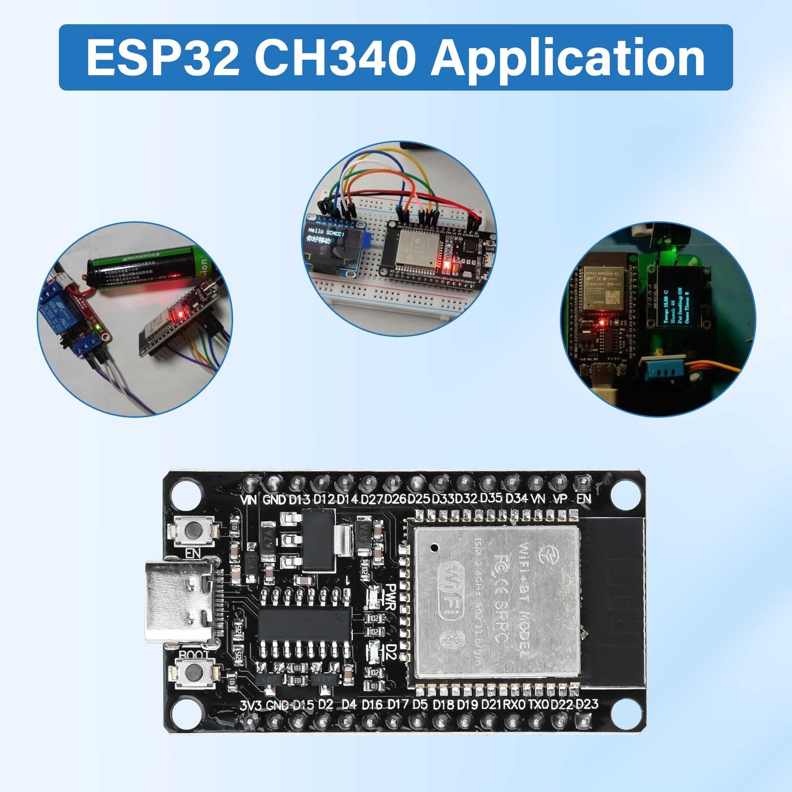 Diymore ESP32 NodeMCU Carte de développement USB C 2.4 GHz WiFi Bluetooth CH340