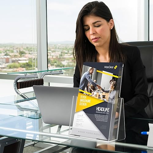 Miniatura 6 de MaxGear Soporte acrílico para folletos de 6 x 9 pulgadas, soporte transparente para literatura de acrílico para encimera, soporte de exhibición de