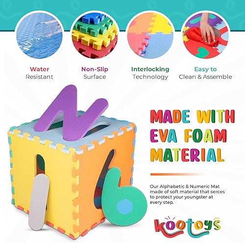 Miniatura 4 de KOOTOYS Tapete de juego de espuma EVA alfabética y numérica, 36 piezas de 12.5 x 12.5 pulgadas, tapetes de juego para bebés, tapete de aprendizaje