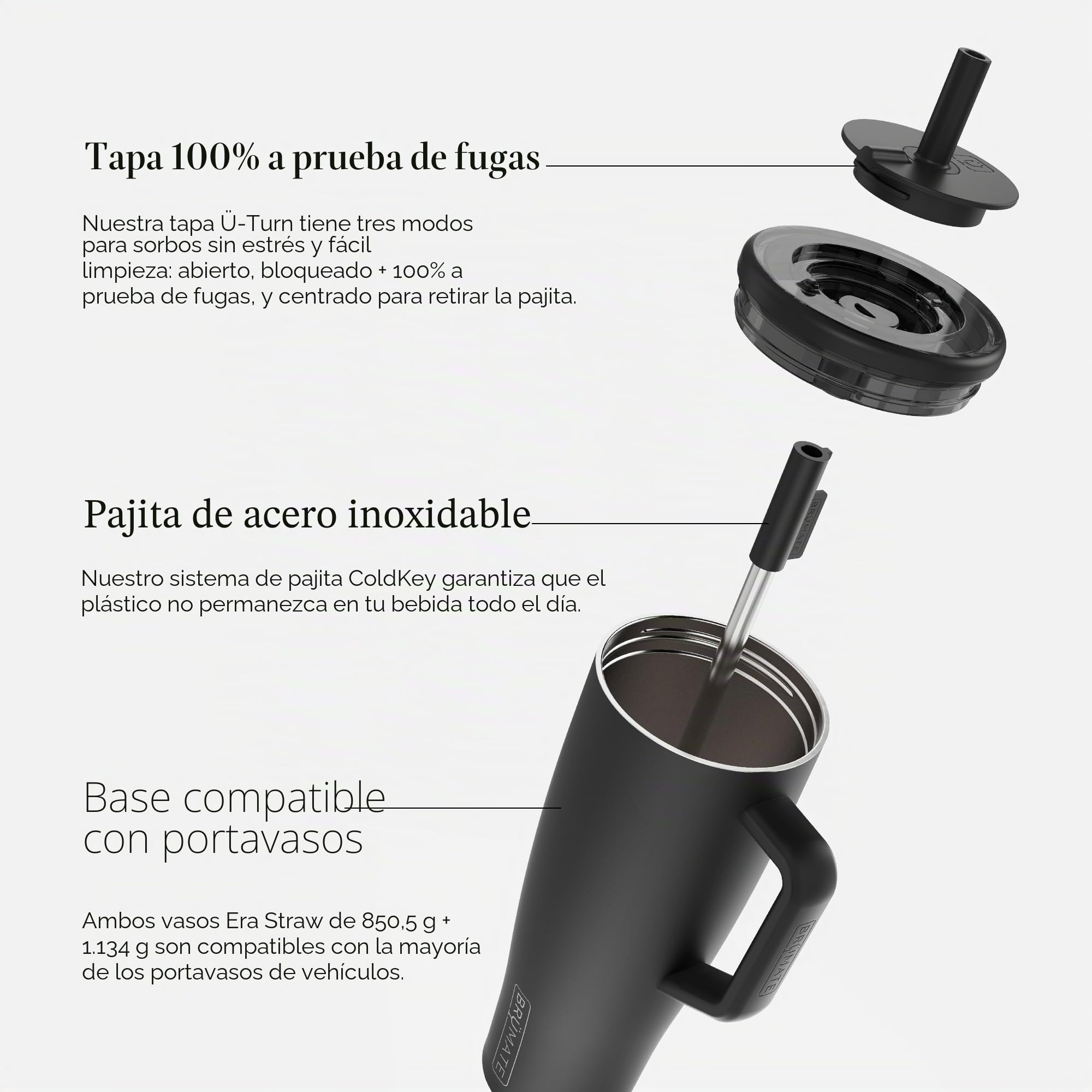 BrüMate Era - Vaso de 1.2 L con pajita y tapa | Botella de agua de metal de 40 oz con asa | 100% a prueba de fugas | Taza aislada | Taza de viaje de acero inoxidable para el gimnasio | Mantiene las