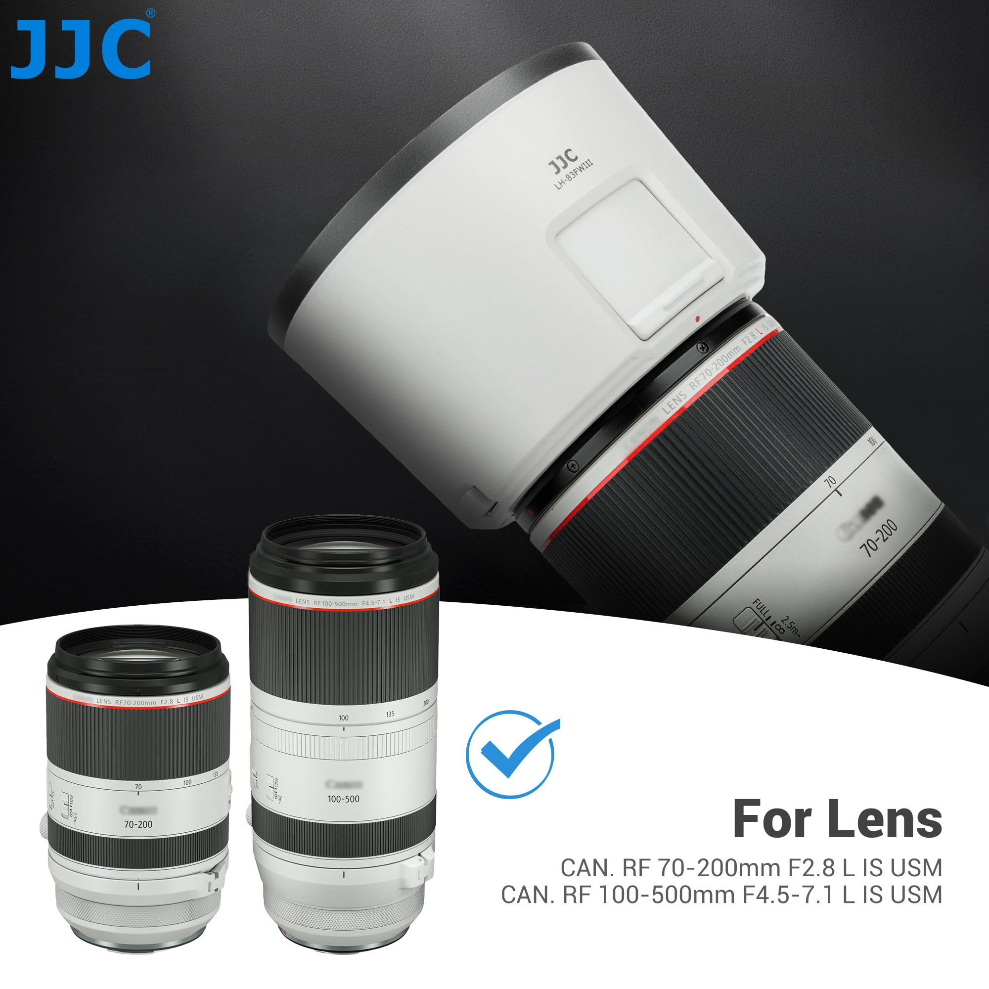 JJC Paraluce compatibile con obiettivo Canon RF 70-200mm F2.8 L IS USM | RF 100-500mm F4.5-7.1 L IS USM, finestra filtro, adatta per filtro e tappo da 77 mm, sostituisce ET-83FWIII