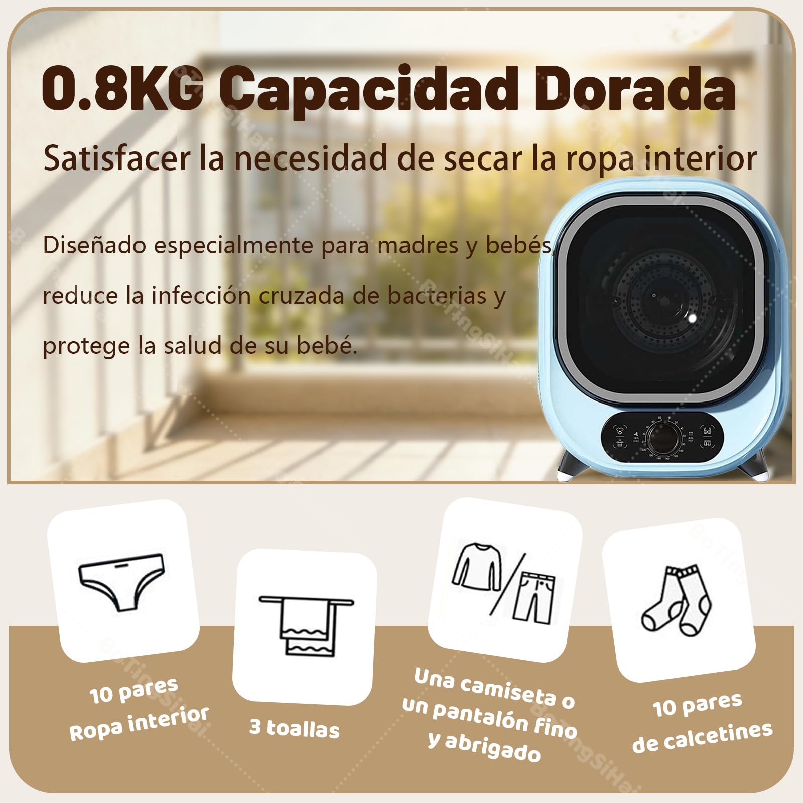 Secadora de Ropa Pequeña, Mini Secadora de Condensación Portátil de 0,8 kg, Secadora Compacta para Apartamentos, Montaje en Pared o Encimera(Pink)