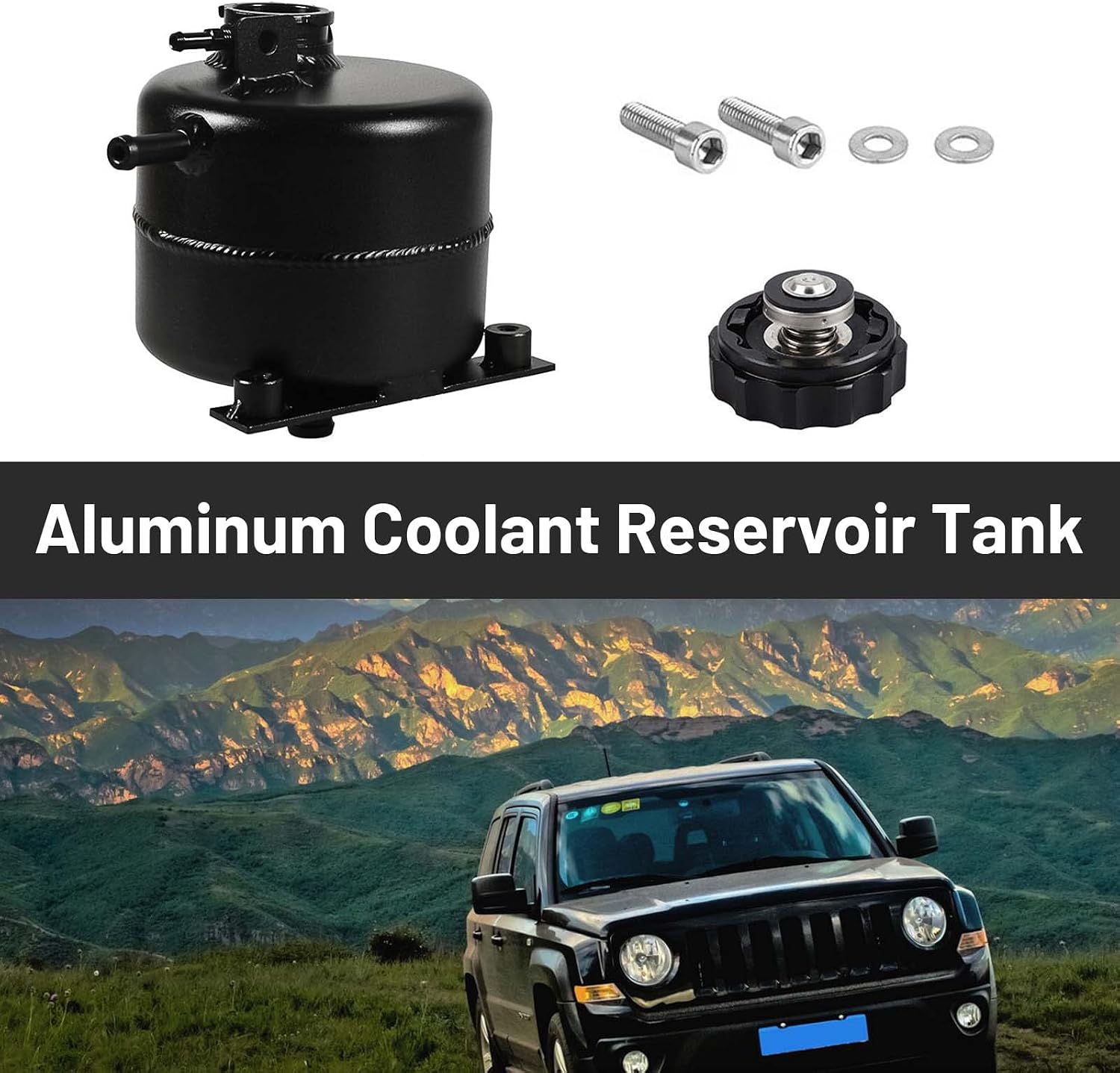 2.5L Aluminium Polished Radiator Coolant Water Overflow Expansion Tank Reservoir,Expansion Alloy Tank Radiator Reservoir Tank with Cap for Mini Cooper S R52 R53,Black