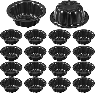 Ctosree 16 Pcs 4 Inches Fluted Mini Cake Pan Nonstick Fluted Cake Pan Carbon Steel Tube Metal Tube Oven Baking Mold with Flower Shape for Cupcake (Black)
