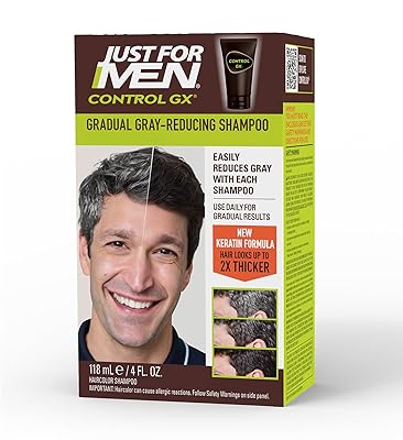 Just for Men Control GX Grey Reducing Shampoo, Gradual Hair Color with Keratin for Stronger Thicker and Healthier Looking Hair, 4 Fl Oz - Pack of 1 Packaging May Vary