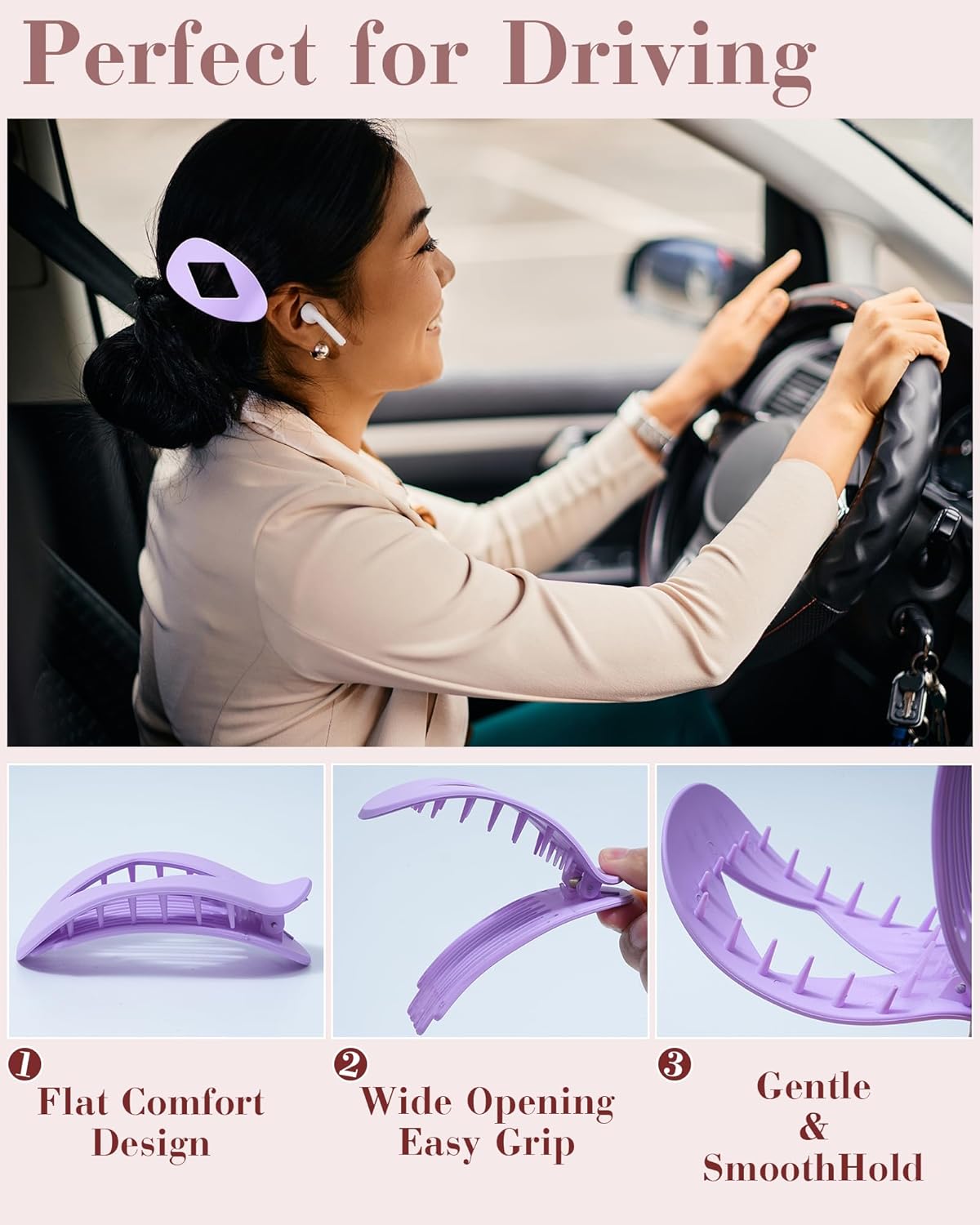 6 Pcs Flat Hair Claw Clips,4.1"Nonslip Large Round Lay Hair Clips for Women,Strong Hold French Clips for Thick Thin Hair Yoga Driving - Image 2