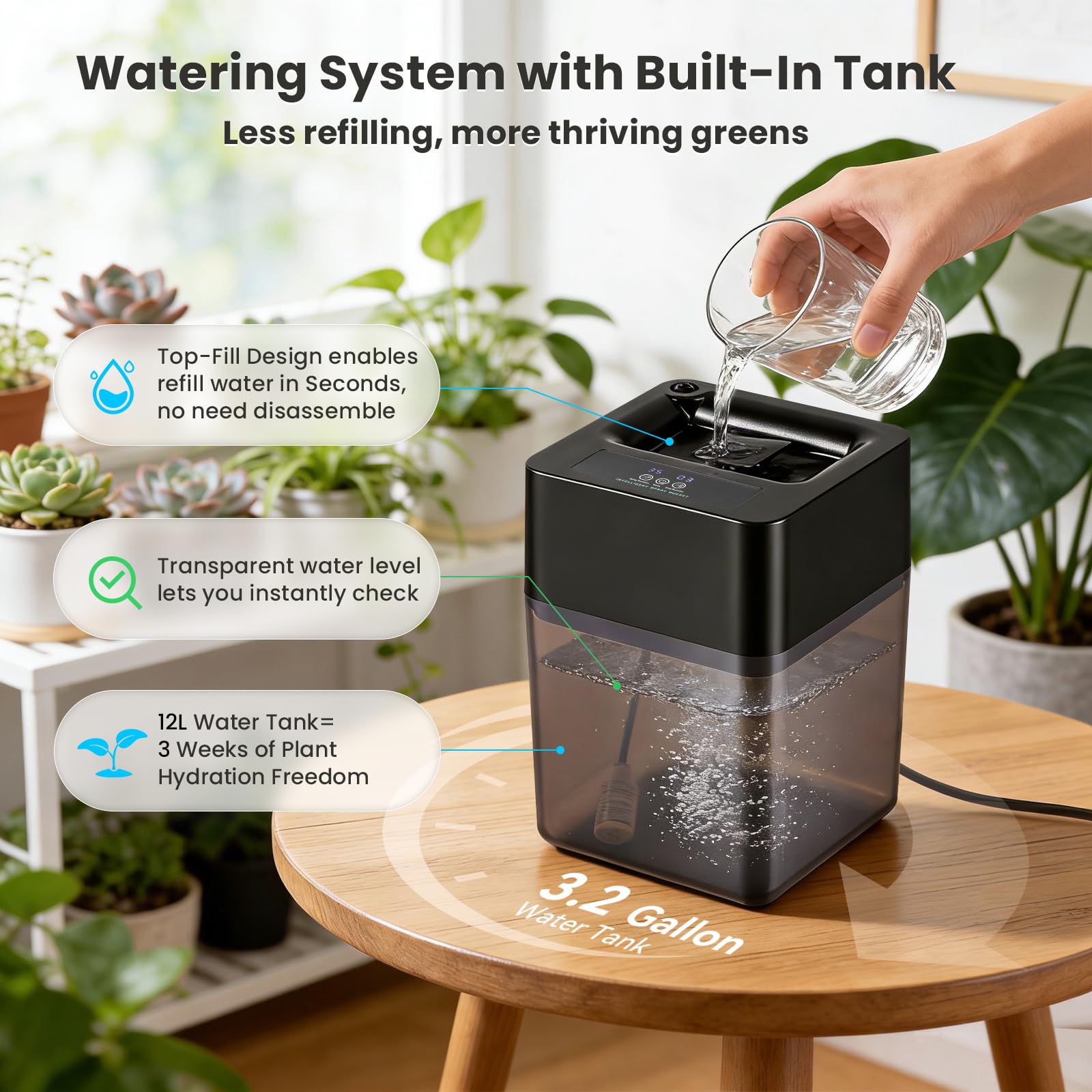 BAOSHISHAN Irrigatore automatico per piante da interno con serbatoio d'acqua da 3,2 galloni, 2 tipi di spruzzatura e gocciolamento sistema di irrigazione per piante da interno per 20 piante, sistema