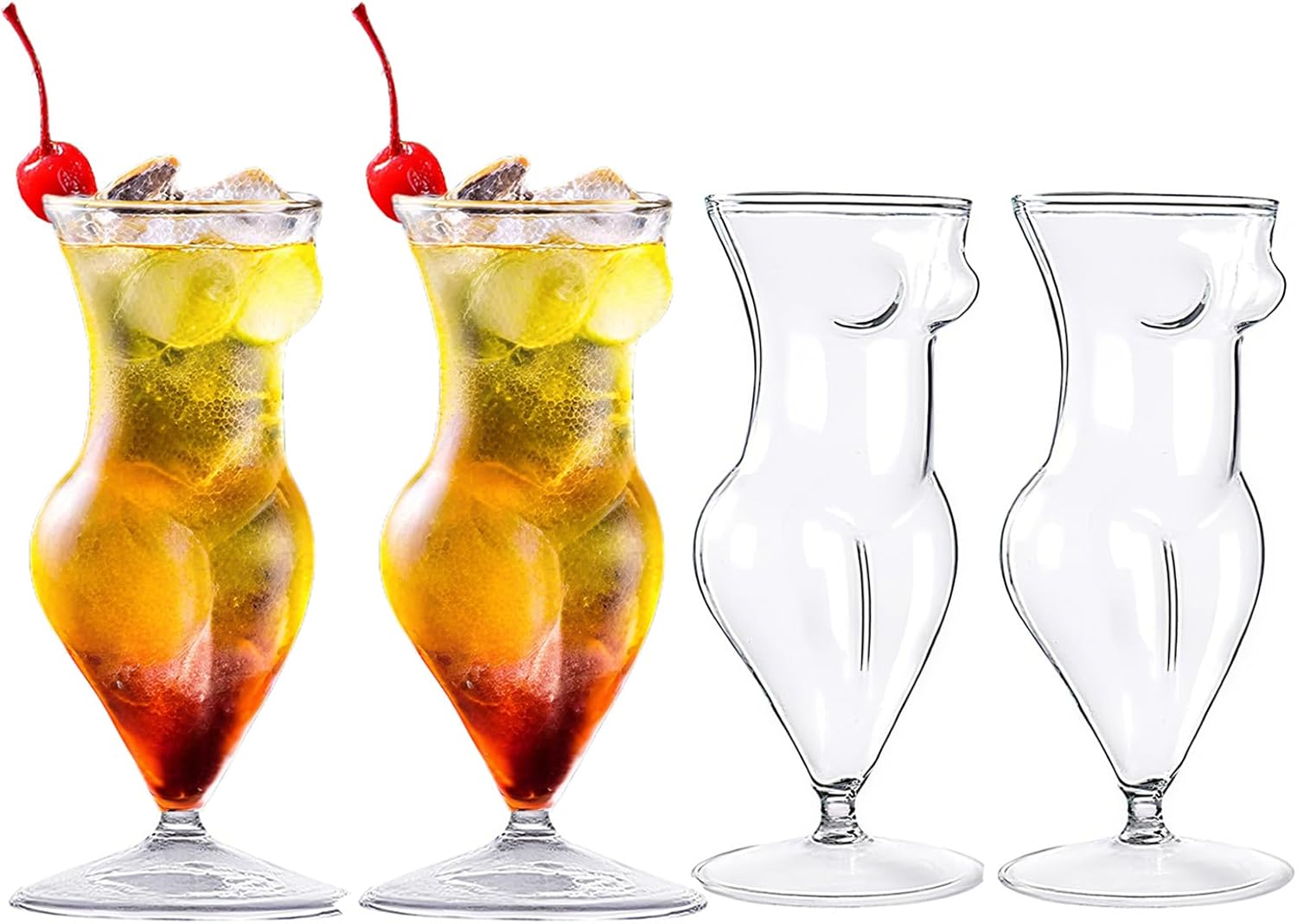 4 PCS White Wine Glasses,Glass Highball Glasses, Body Glasses Set of 4,Uniquely Shaped Cocktail Glasses Beer Cup for Parties, Homes, Bars, Clubs, Restaurants, Hotel Venue (2.55 * 6.29 inch)