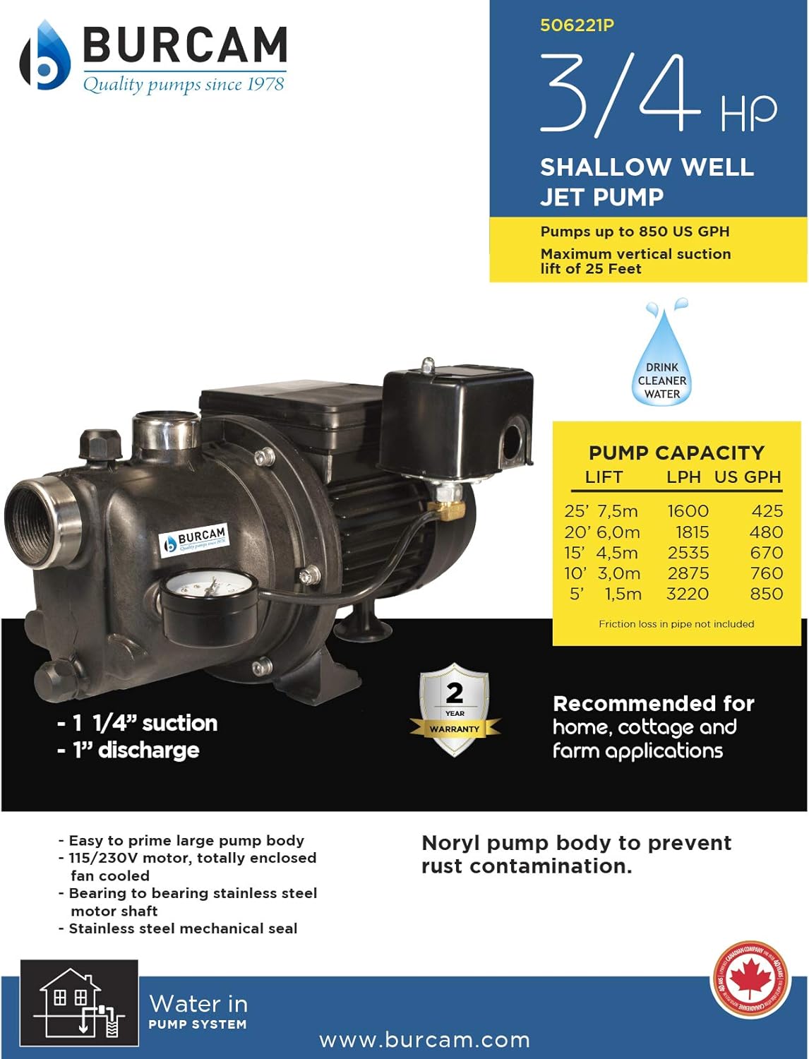 BURCAM 506221P Pump Specifications Diagram