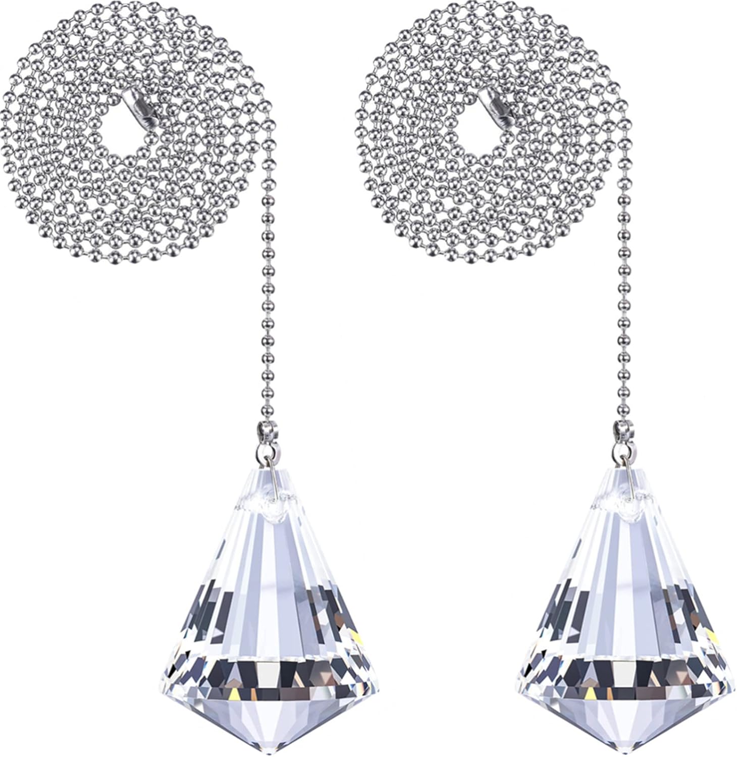 HESTYA 2 Sets Clear Crystal Pull Chain Extension with Connector for Ceiling Light Fan Chain, 1 Meter Length Each (Style D)