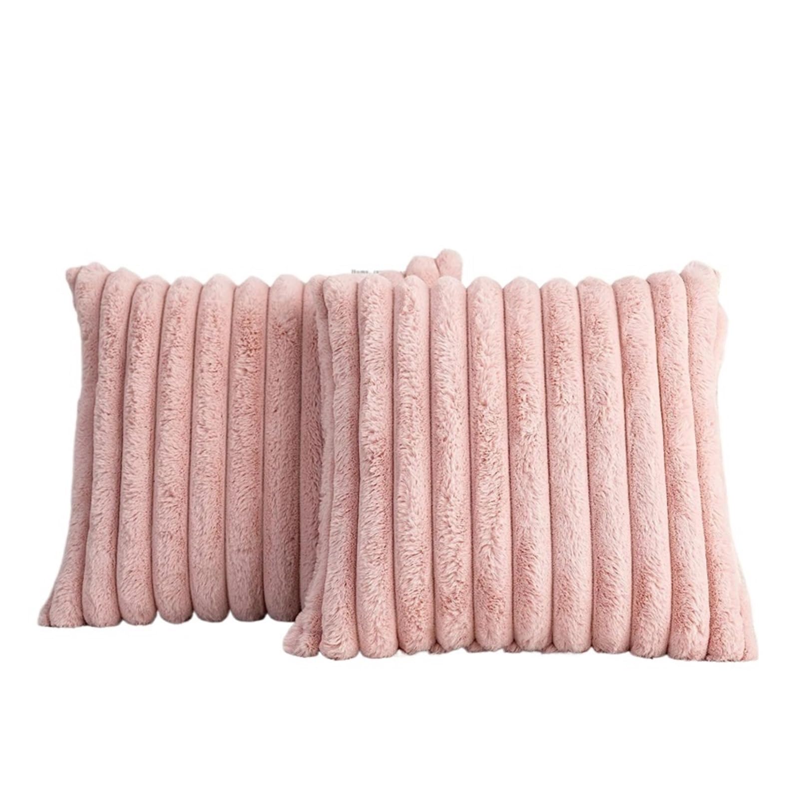 Housse de coussin 45x45 super douce fausse fourrure lapin rayée pour déco de canapé