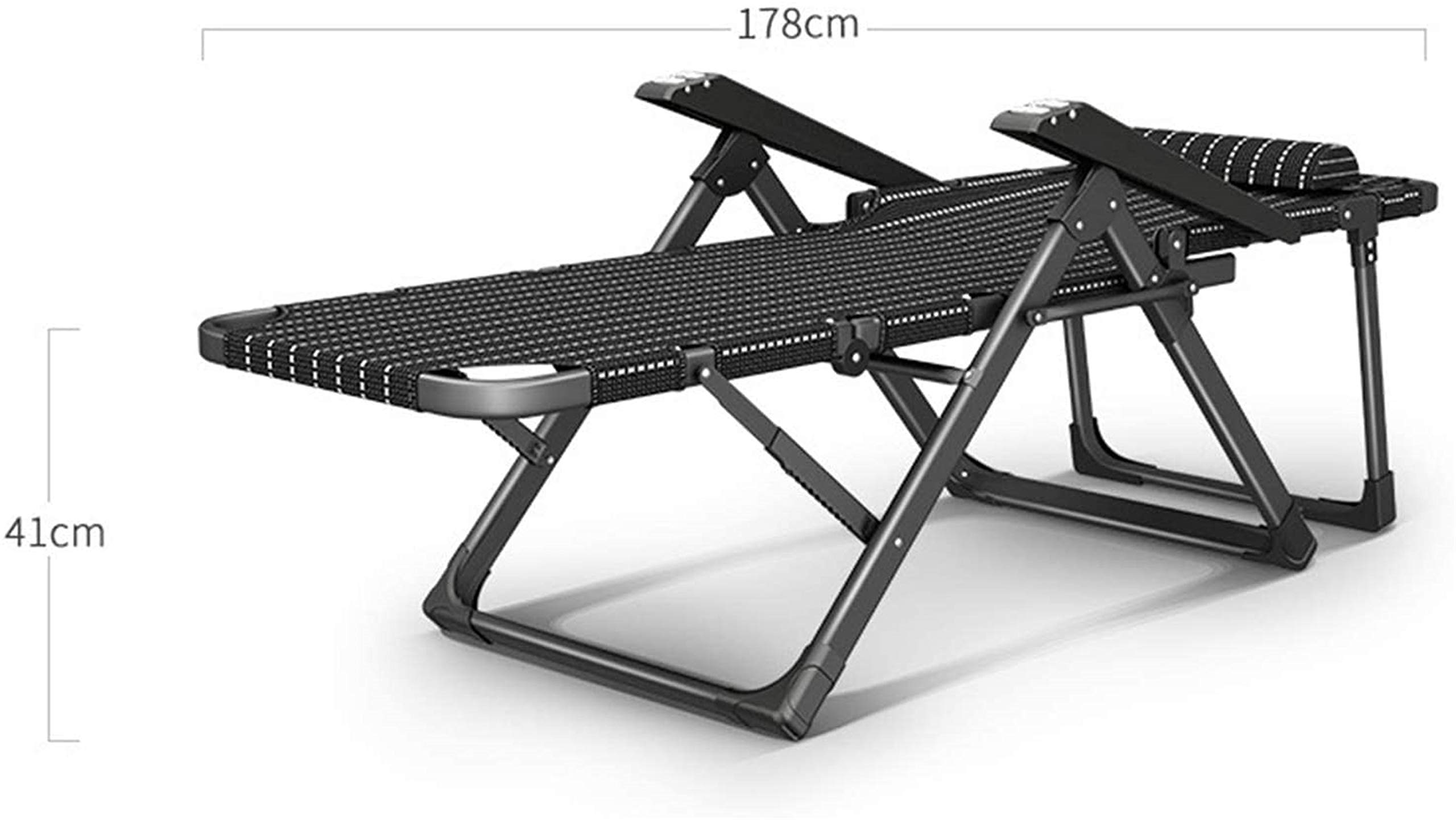 Sedia a sdraio pieghevole leggero per esterno, interno, spiaggia, patio, prato, sedia da campeggio regolabile con cuscino (colore: nero, dimensione: 178x64cm) (colore: nero, dimensione: 178x64cm)